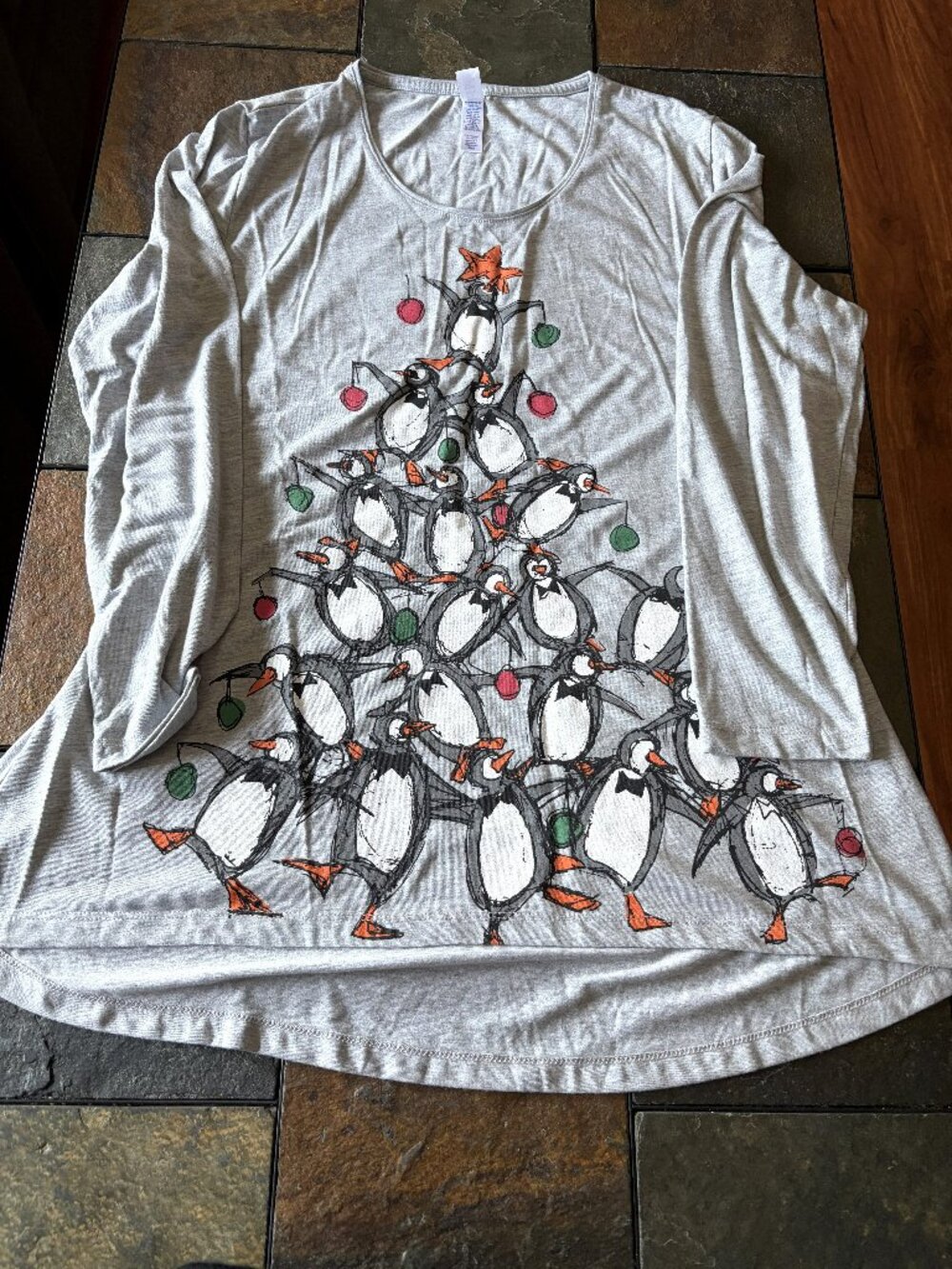 Mac & Belle stack penguins Christmas tree tunic top holiday long sleeve size L